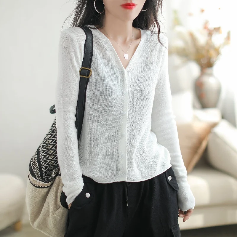 Autumn Minimalist Casual V-Neck Knitted Cardigan