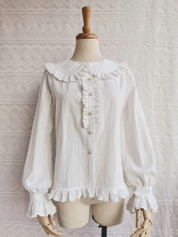 Peter Pan Collar Ruffle Long Sleeve Blouse