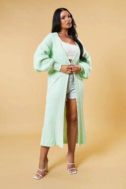 Mint Longline Knit  Maxi Cardigan - Ema