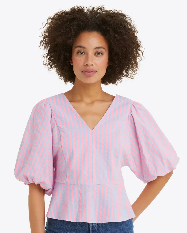 Terrie Tie Back Top in Seersucker Stripe