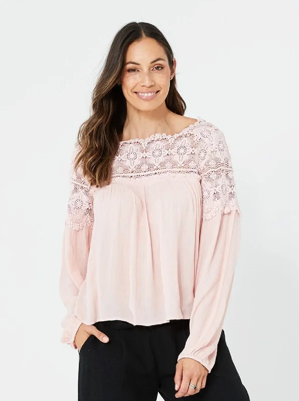 Woman Long Sleeves Top Embroidery Top Winter Top Sheree Top | Pink/Viscose