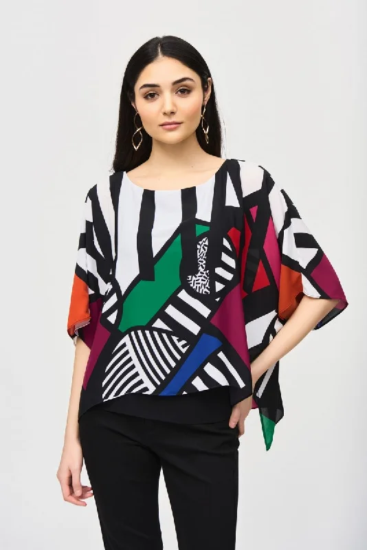 Joseph Ribkoff Vanilla/Multi Abstract Print Poncho Top 243215