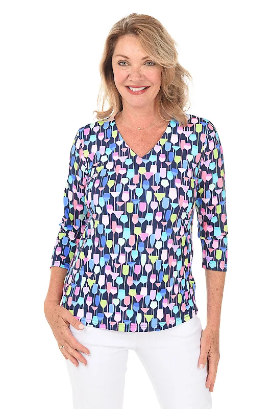 Wine Glasses Classic UPF50+ V-Neck Top