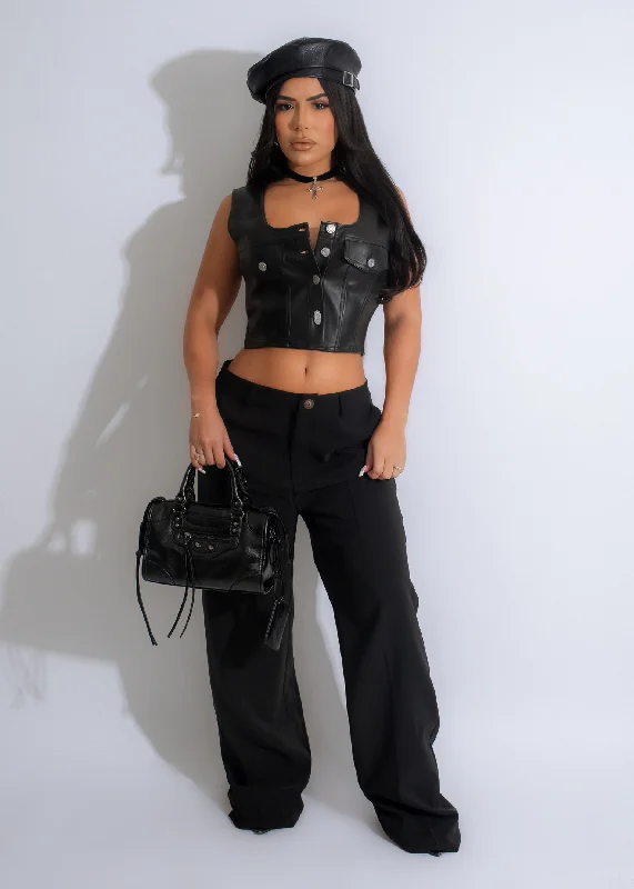 Center Stage Faux Leather Crop Top Black