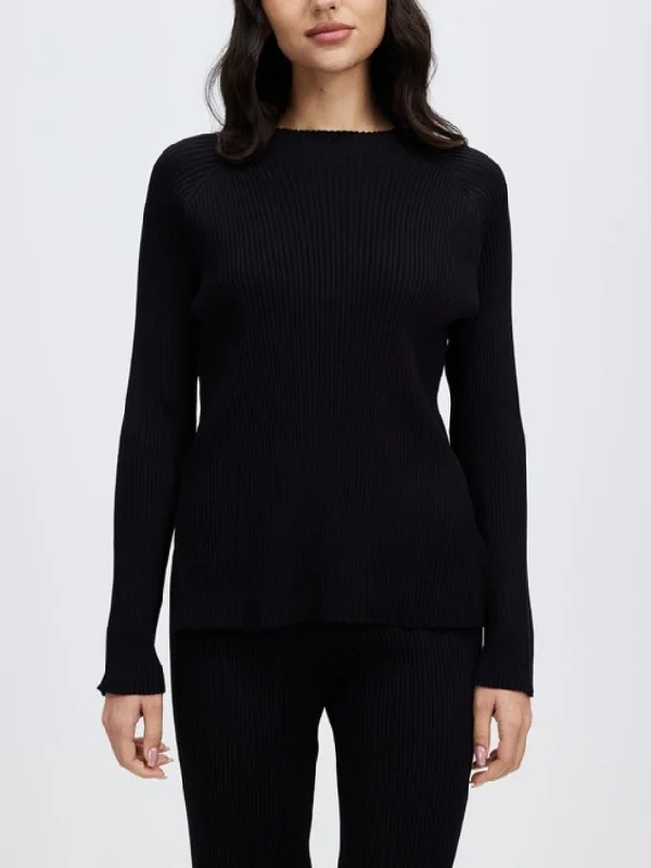 Women's Classic-Fit Knit Long-Sleeve  Black Sweater by Kaja Clothing -Enid Top