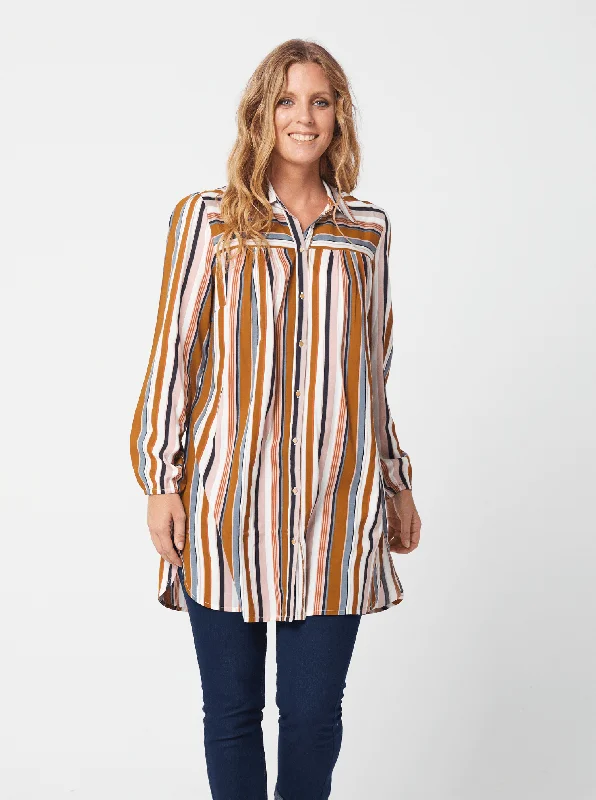 NEVAH Top -Brown Stripe Print