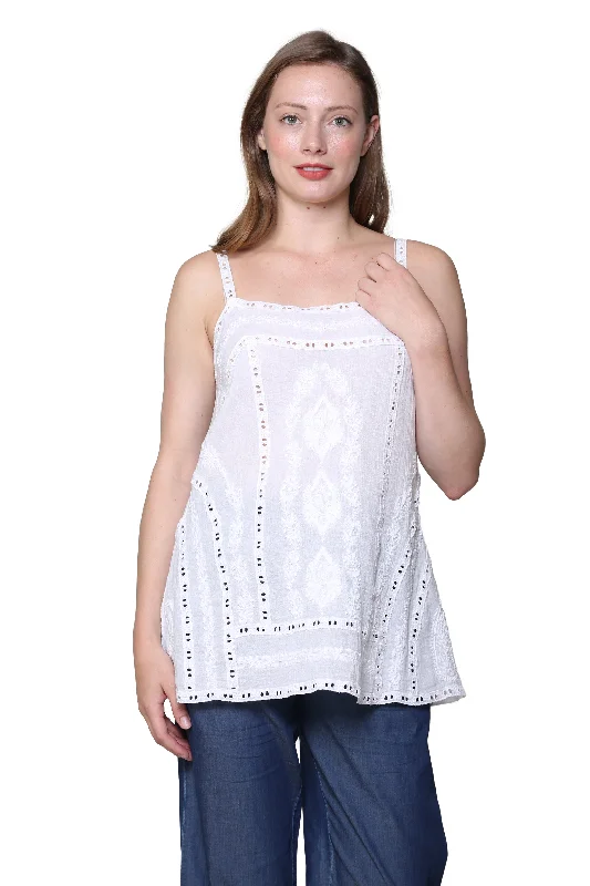 La Cera Spaghetti Strap Embroidered Top