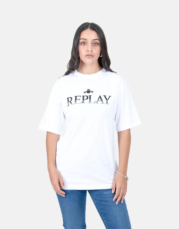 Replay Beaded White Logo T-Shirt