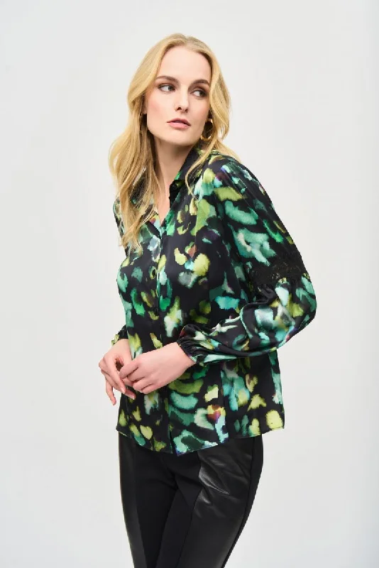 Joseph Ribkoff Black/Multi Abstract Print Button-Down Blouse 243205