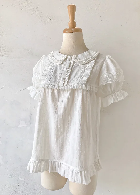 Peter Pan Collar White Lace Blouse With Puff Sleeves