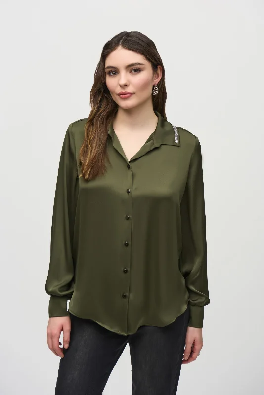 Joseph Ribkoff Embellished Button-Down Satin Blouse 244101