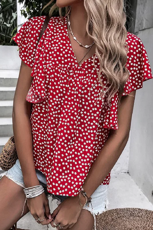 Floral Print Ruffle Sleeve Blouse