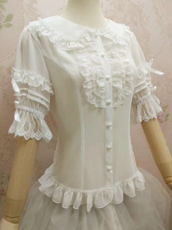 Peter Pan Collar Ruffle Blouse