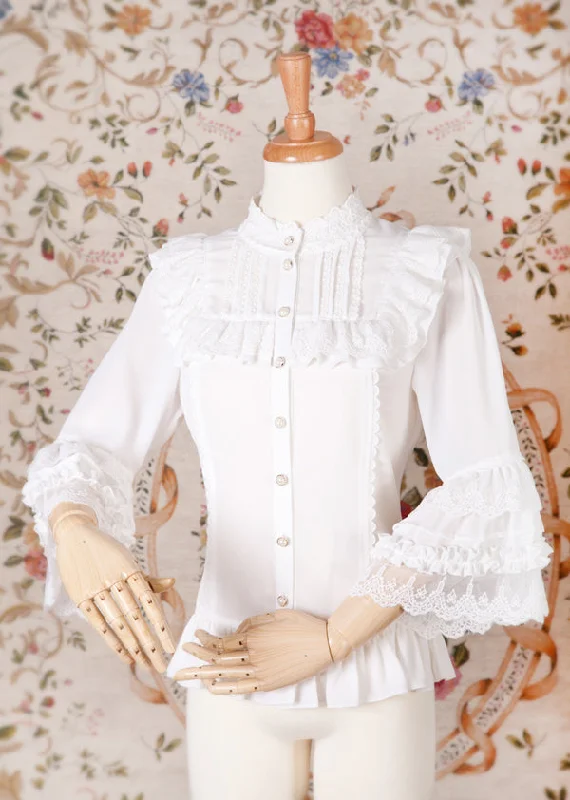 High Laced Collar Long Sleeve Blouse