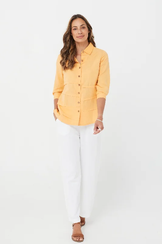 Woman Long Sleeves Linen and Cotton Winter Shirt Fashion Causal Top - Marigold/Linen & Cotton