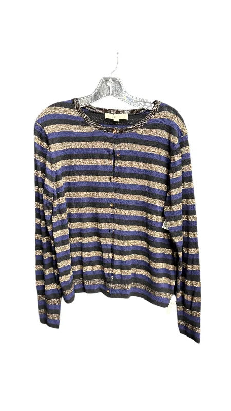 Sweater Cardigan By Loft In Striped Pattern, Size: L