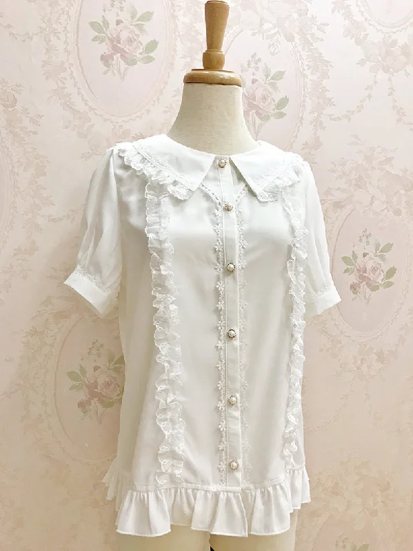 Short Sleeve Pointed Collar Blouse