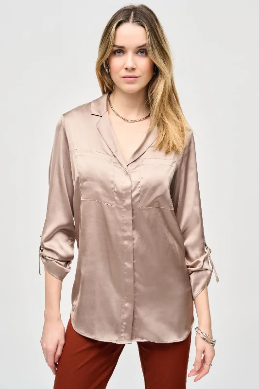 Joseph Ribkoff Satin Button-Down Roll-Tab Satin Blouse 243919