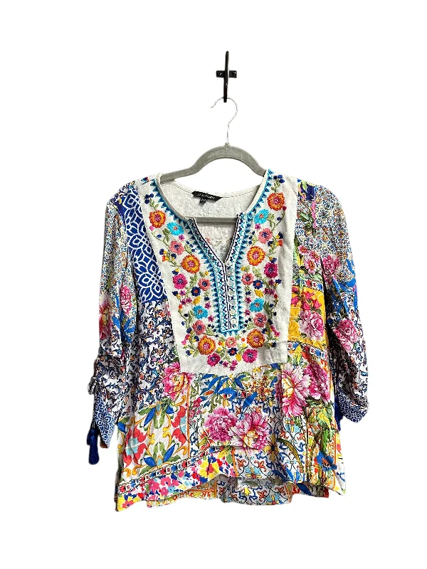 Top 3/4 Sleeve By John Mark In Floral Print, Size: Xs