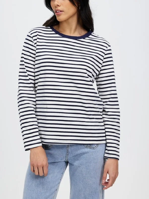 Women's Navy Blue Striped Long Sleeve by Kaja Clothing - Vance Top