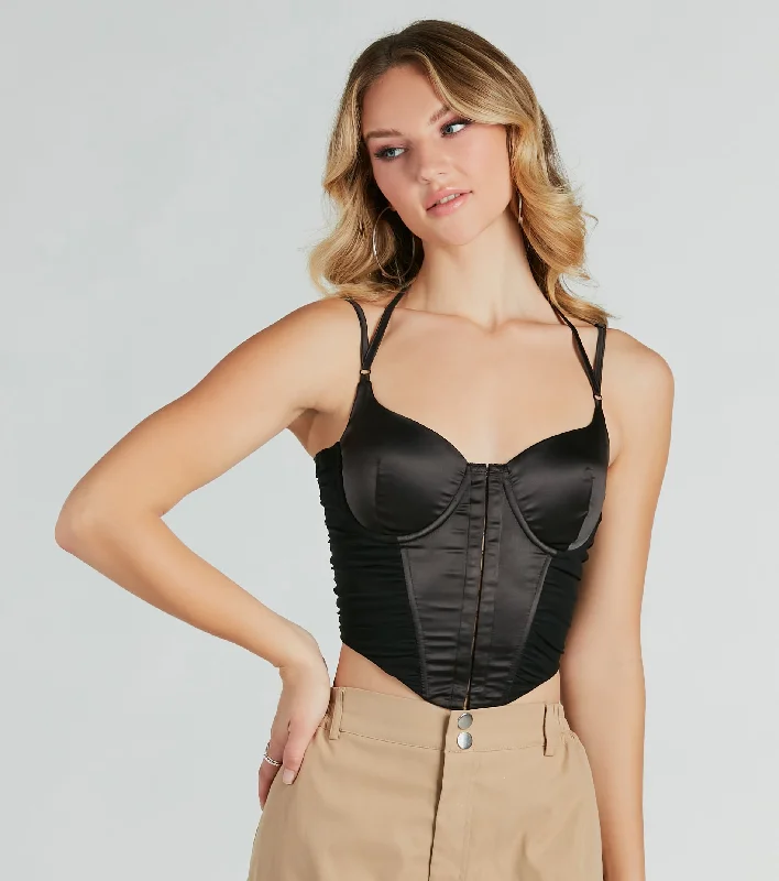 Sleekin' Out Satin Strappy Mesh Bustier