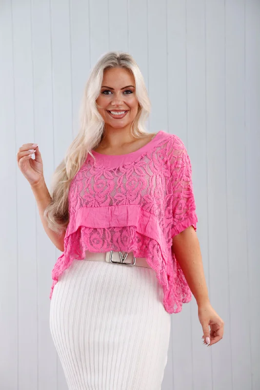 Loretta Lace Top Candy Pink