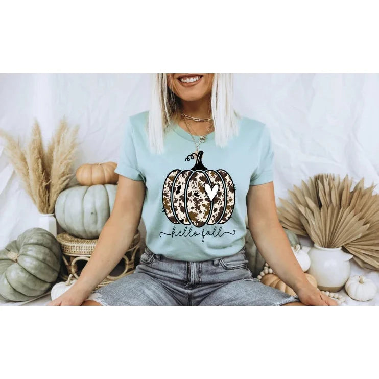 Gabreila Cowhide Hello Fall Pumpkin Graphic Tee/Sweatshirt Options