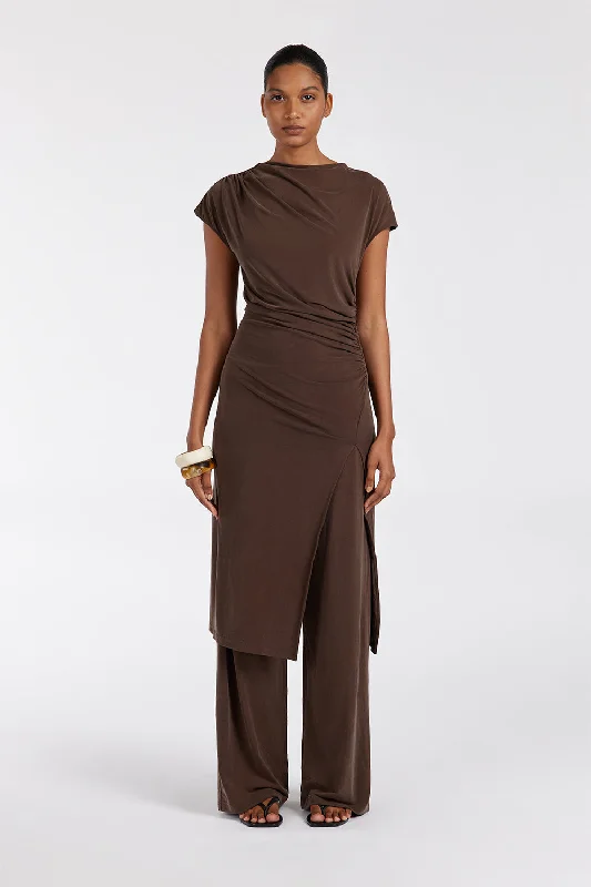 RIO BITTER CHOC DRAPED TUNIC TOP