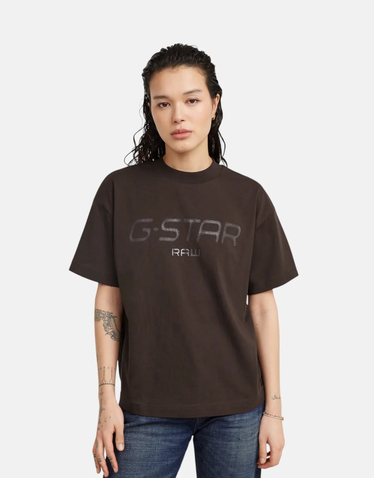 G-Star RAW Shiny Print Loose Chocolate Plum T-Shirt