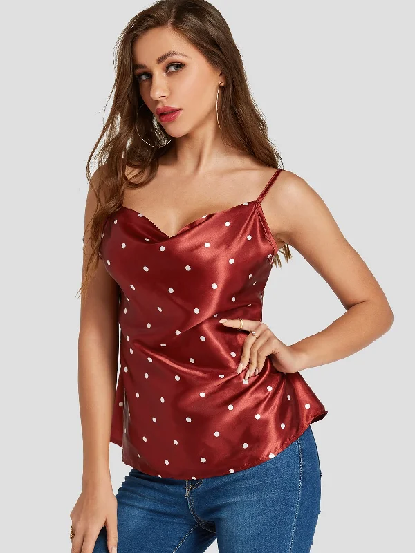 Custom V-Neck Polka Dot Spaghetti Strap Sleeveless Tank Top