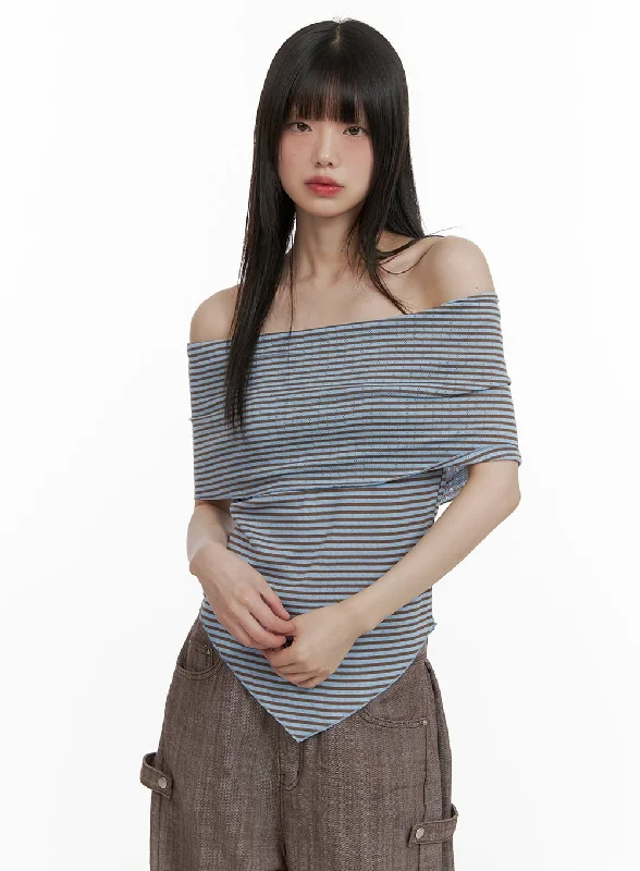 Stripe Off-Shoulder Tee CY428