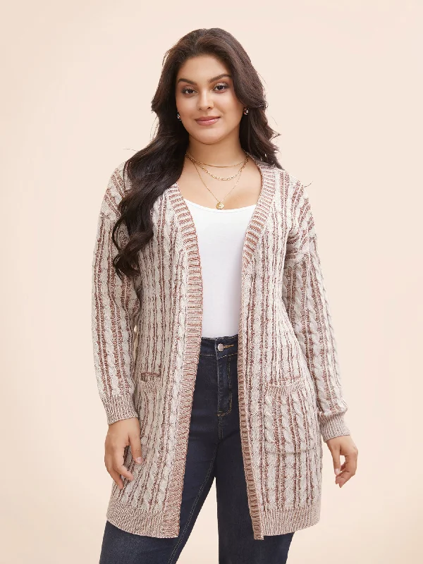 Texture Cable Knit Patch Pocket Cardigan