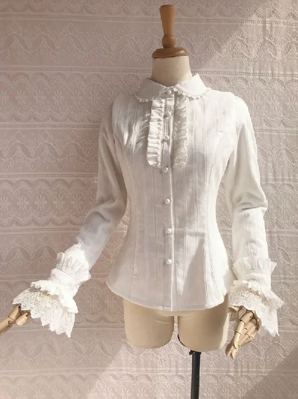 Peter Pan Collar Ruffle & Lace Long Sleeve Blouse