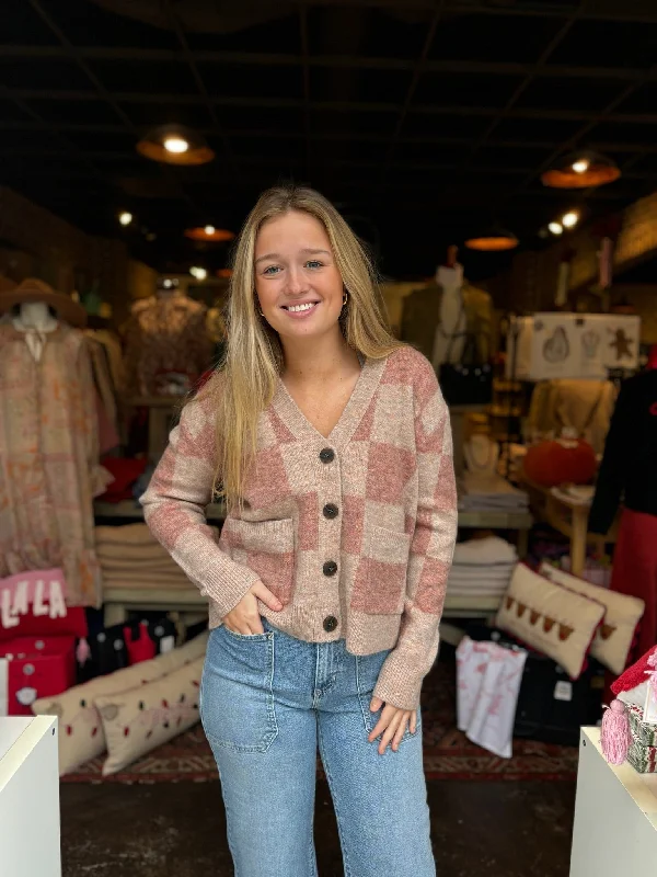 Blush Square Neck Sweater Cardigan