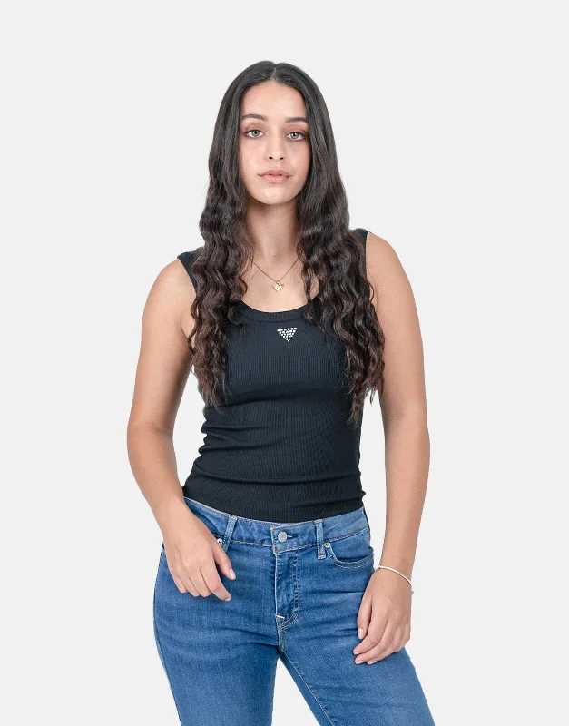 Guess Triangle Bling Rib Black Tank Top