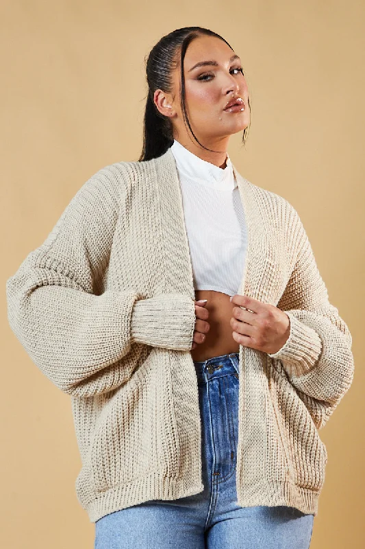 Beige Chunky Knit Slouchy Cardigan - Daisy