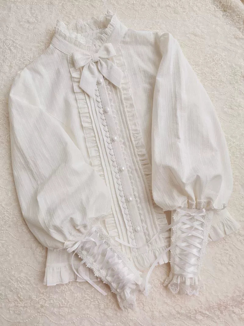 High Collar With Lace Up Long Sleeve Blouse