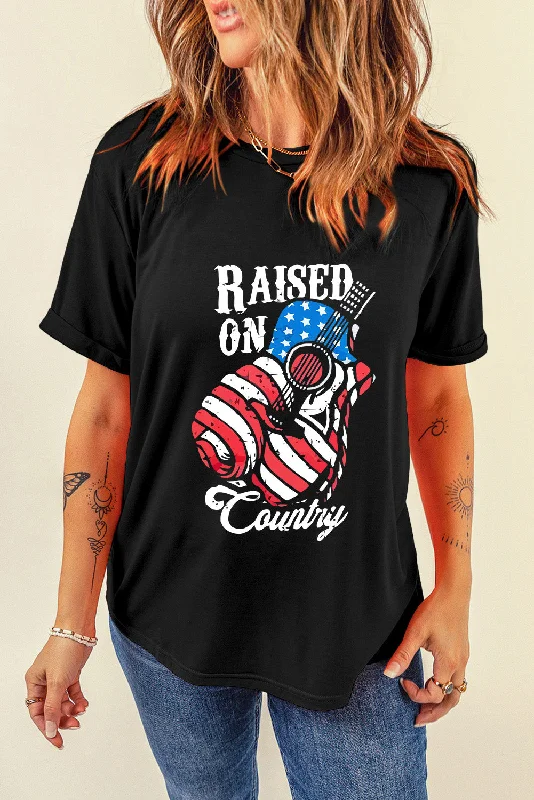 Raised on Country Round Neck T-Shirt in Black