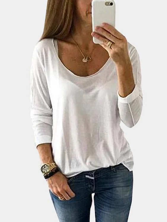 Wholesale Round Neck Plain Long Sleeve White Tee