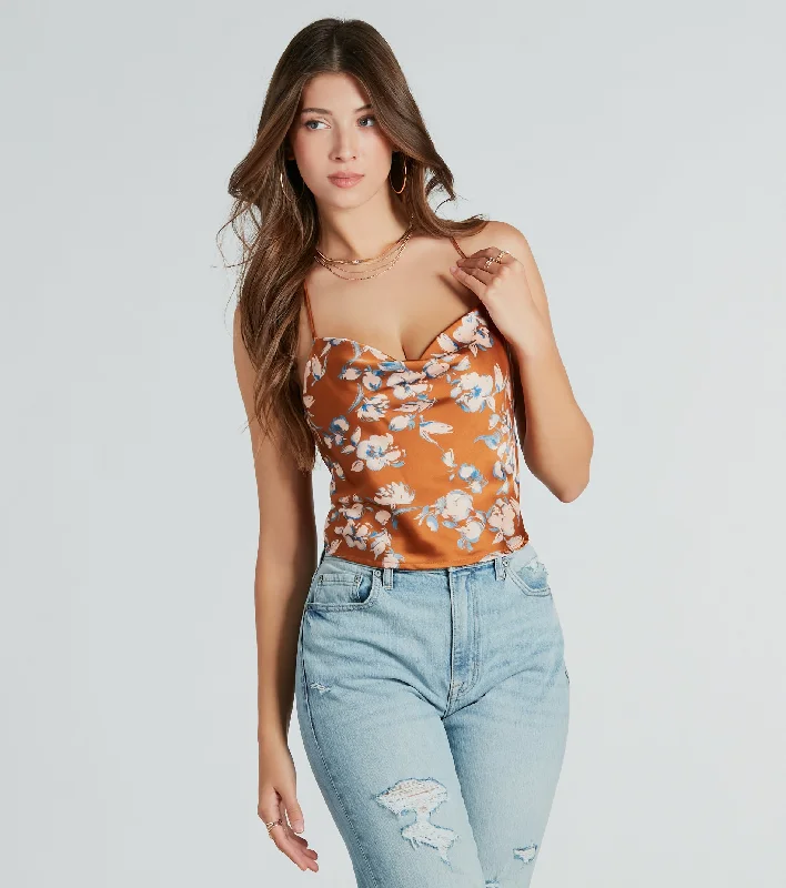 Dreaming Of The Weekend Floral Satin Crop Top