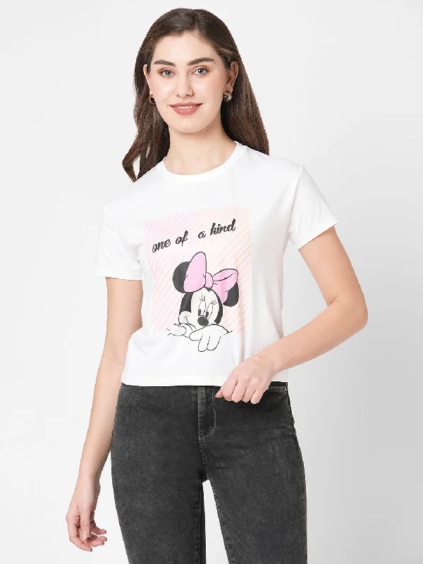 Women Mickey Chest Print Crop Slim Fit T-Shirt