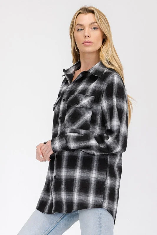 Weiv Boyfriend Fit Checker Plaid Flannel Long Sleeve