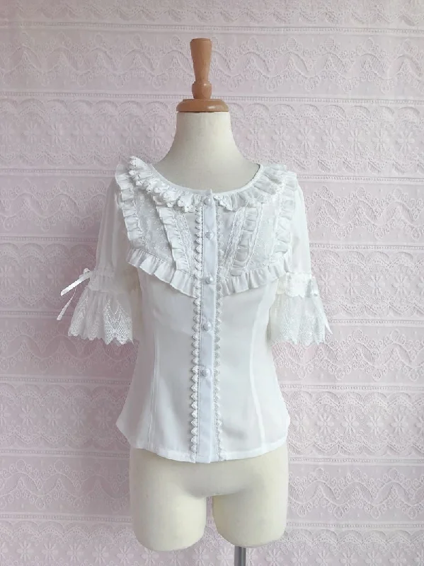 Ruffled Lace Collar Short Sleeve Blouse