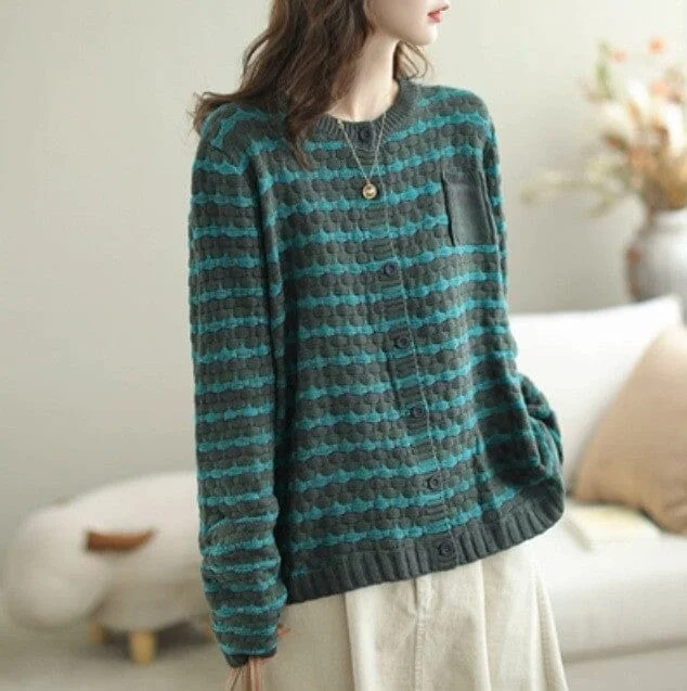 Women Stylish Casual Stripe Knitted Cardigan