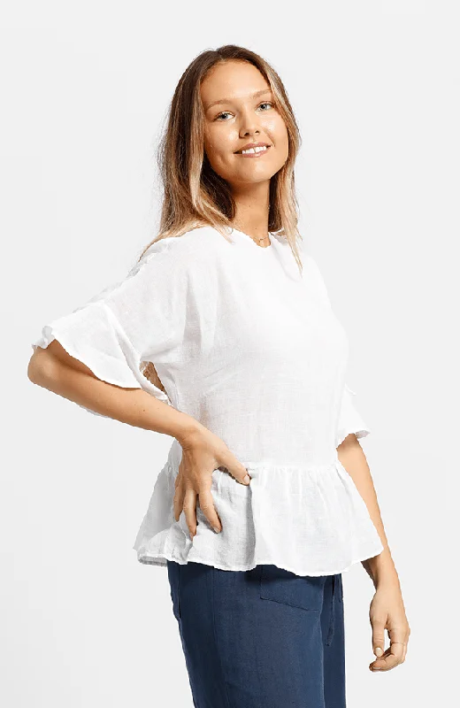 MONA Top in Linen/Cotton - White