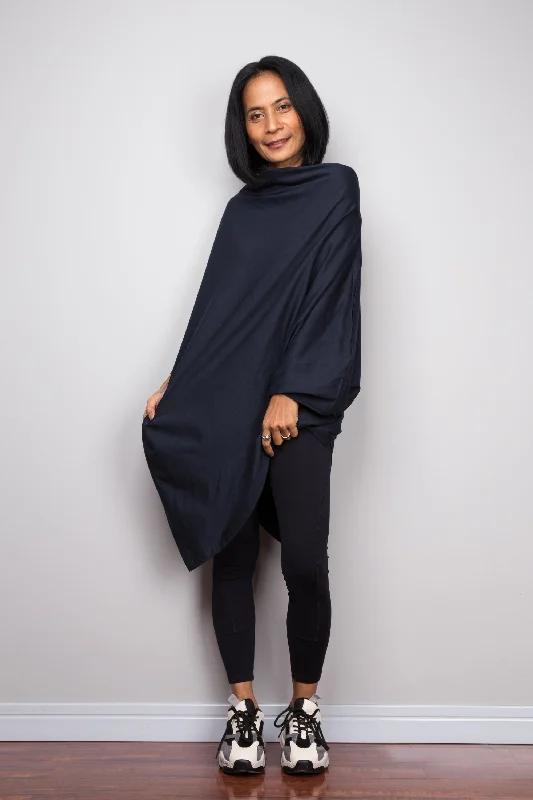 Navy Blue Pullover Poncho