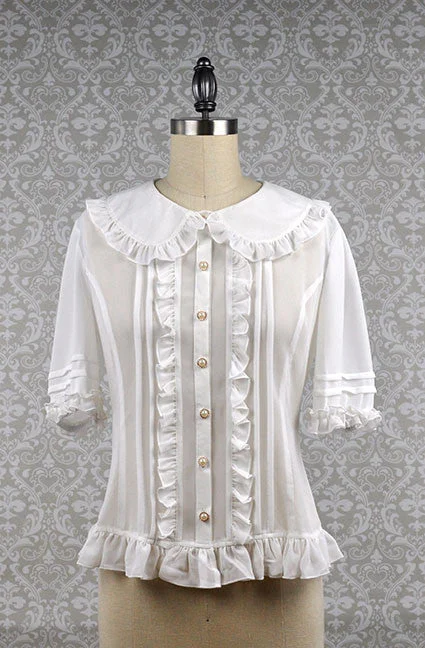 Peter Pan Collar Short Sleeve Blouse in White