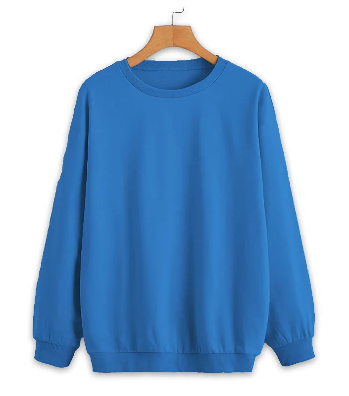 Vimal Jonney Blue Solid Round Neck Cotton Fleece Sweatshirt for Women