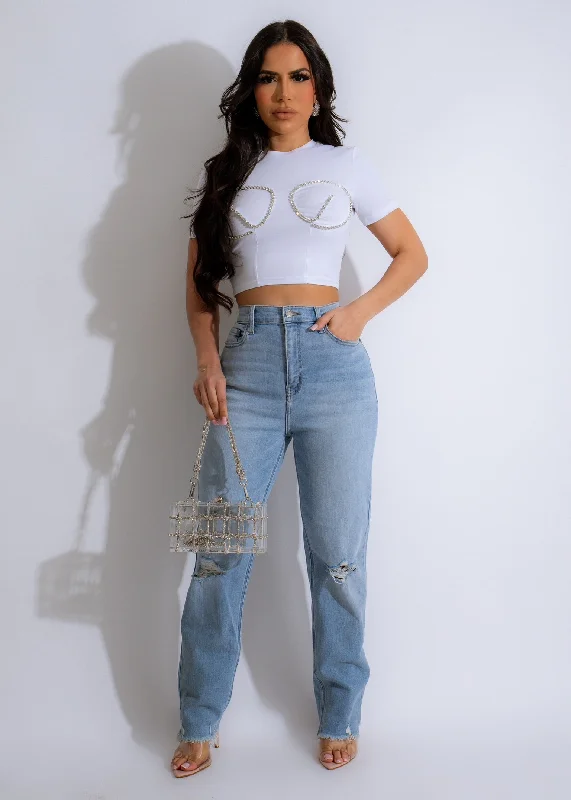 Unforgettable Rhinestones Crop Top White