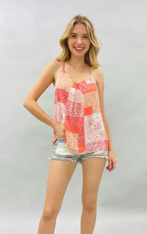 Bandana Print V-Neck Sleeveless Top